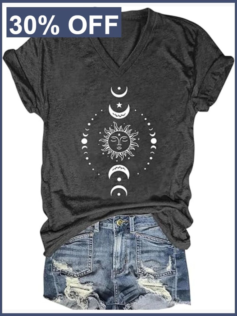 Vintage Boho Floral Graphic Tee - Soft Polyester Blend V-Neck Short Sleeve